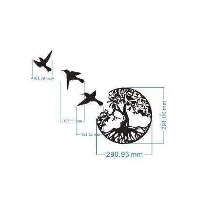 Black decorative iron wind chime wall art with a modern simple design, shown with its hanging strap.