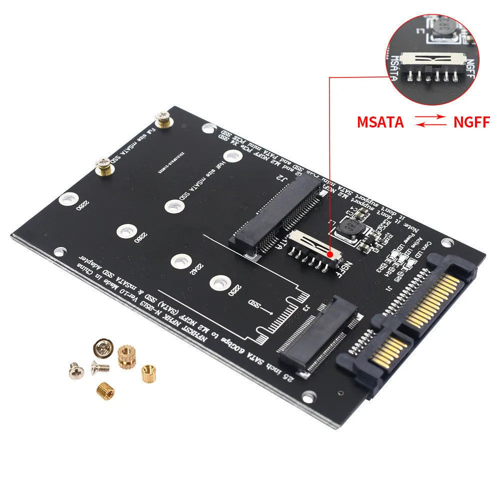 SATA3 to M.2 NGFF MSATA SSD conversion adapter card on circuit board, black or blue colour options