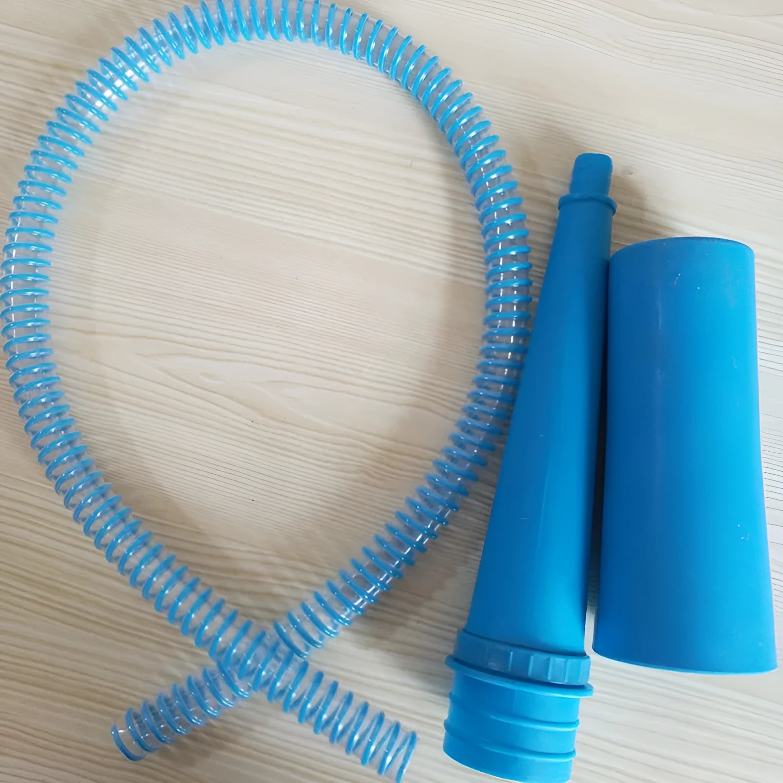 Blue washing machine vacuum cleaner suction pipe with round head measuring 114cm length