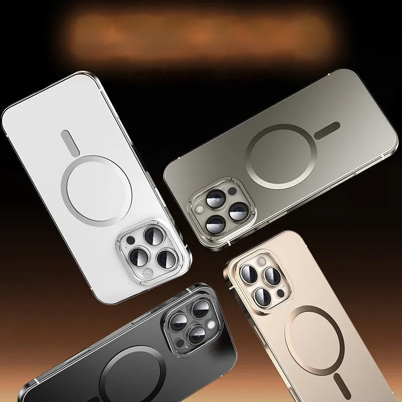 Magnetic suction stainless steel acrylic half pack phone case for iPhone in black with laser finish