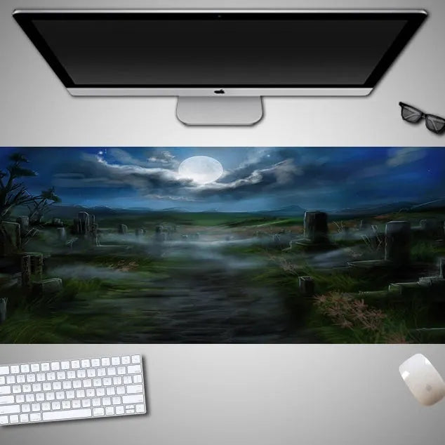 Oversized Halloween-themed computer mouse pad with a non-slip rubber cloth base.