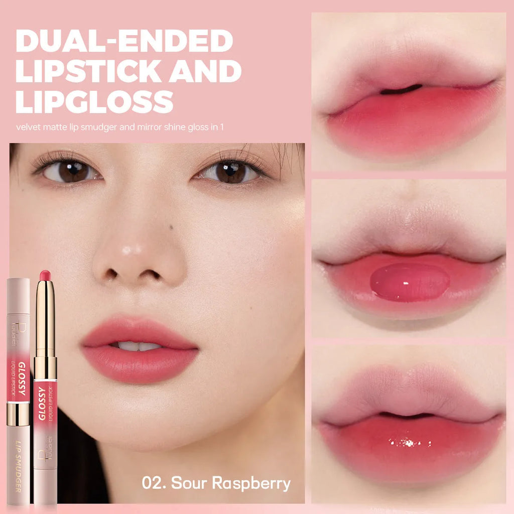 Double-headed lipstick lip gloss with matte finish in ten colour options