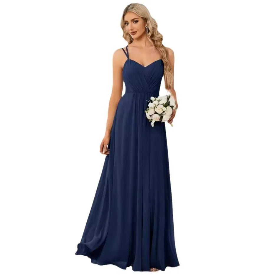 Women's sleeveless A-line maxi dress with pleated long skirt in polyester fabric