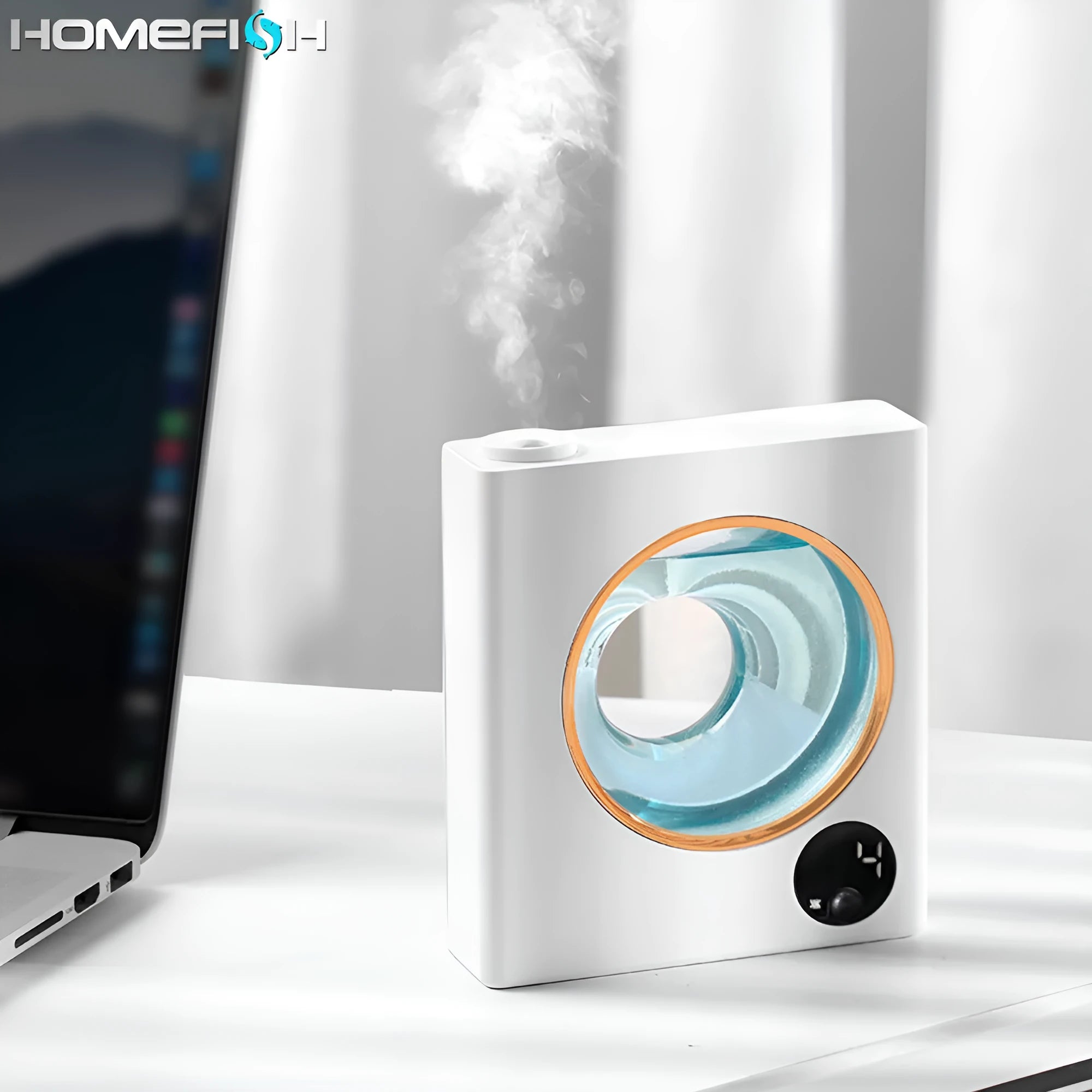 White wall-mounted automatic essential oil diffuser with USB charging port.
