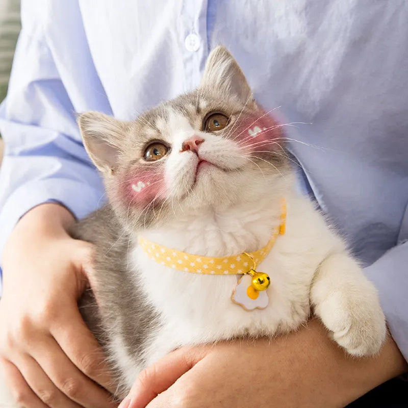 Adjustable cat collar with bell pendant and bow tie for small dogs