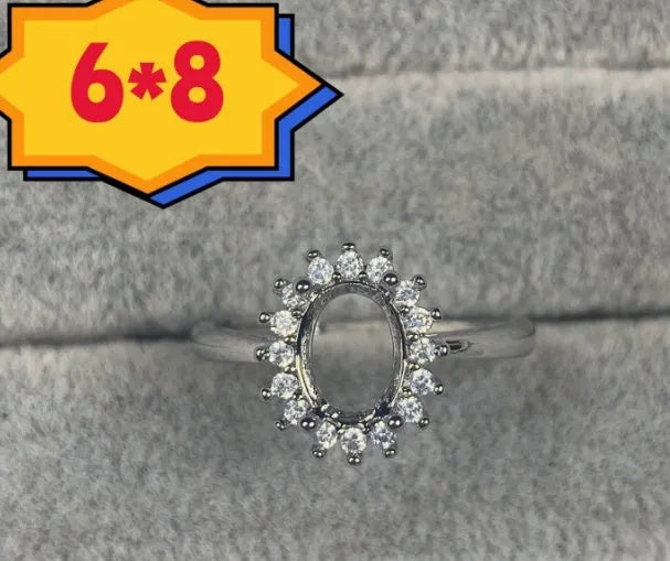 Oval denier open mouth copper ring with 6x8mm stone and five-pointed star in Korean style.