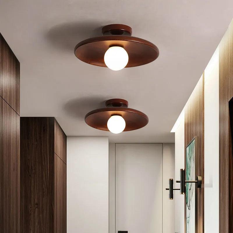 Solid wood and glass ceiling lamp in modern minimalist design with LED bulb