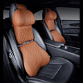 Car neck pillow and lumbar support pillow set with wavy pattern embroidery in beige colour.