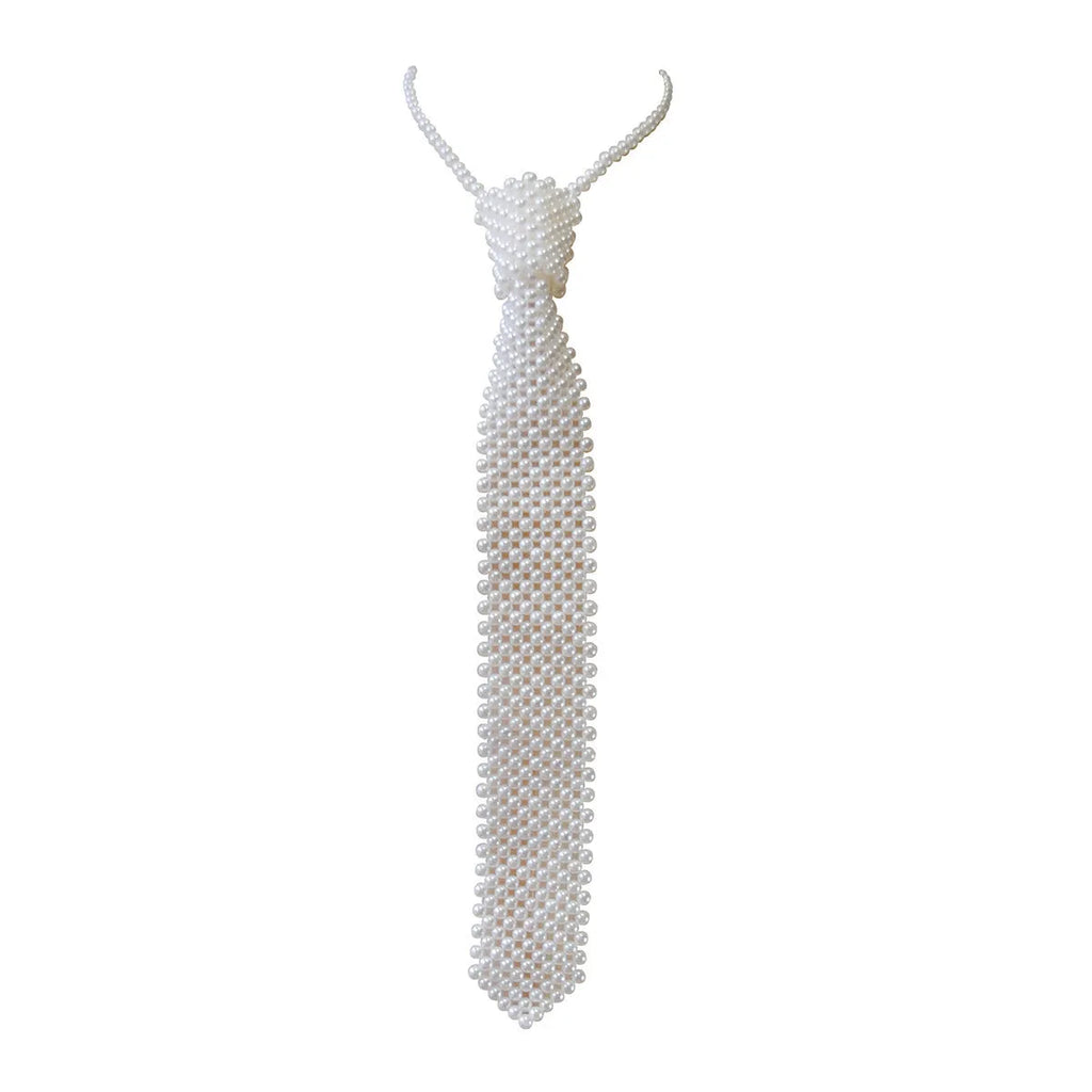 Handmade pearl tie body chain with hollow-out retro design and imitation pearl elements