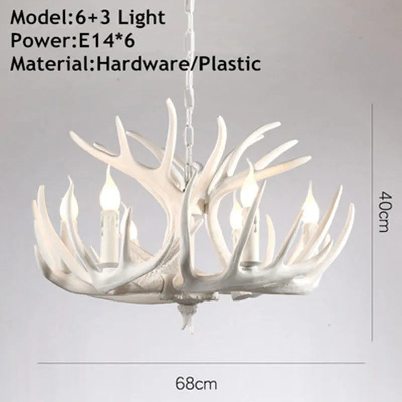Nordic retro antlers chandelier with four ABS shades in white finish for indoor home lighting