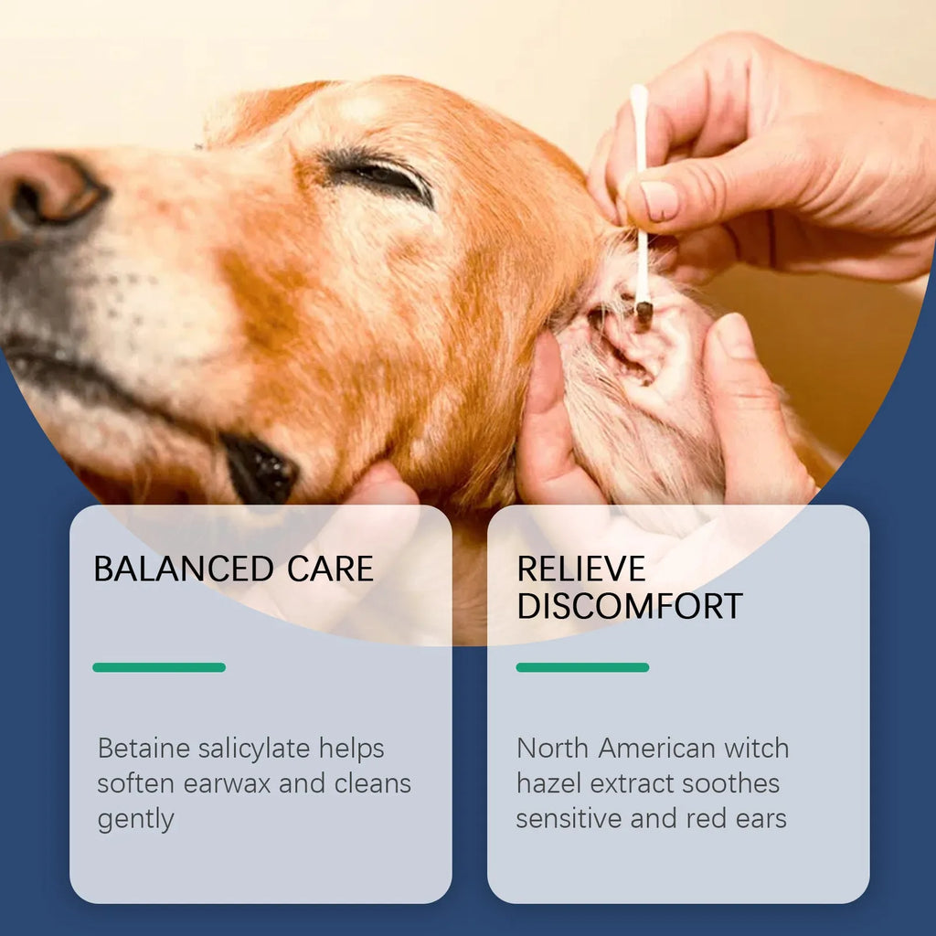 100ml bottle of dog and cat ear cleaner with applicator for gentle ear cleaning.