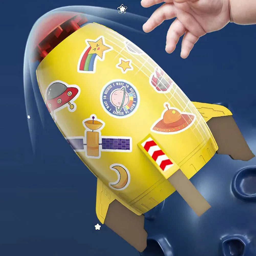 Yellow ABS plastic rocket launcher water toy for kids outdoor garden play.