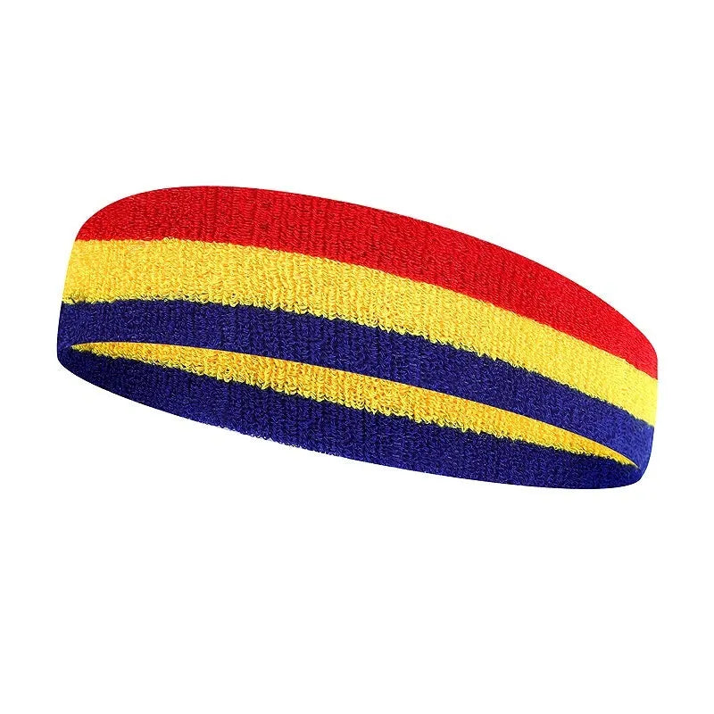 Multicolour sports headband for adults shown in one of seven colour options, sized 5.5 by 20 centimetres.