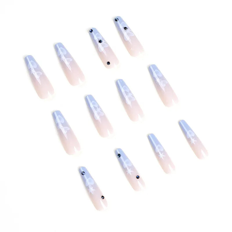 Peach heart rhinestone false nail stickers in JP1596 colour, 24 pieces in box