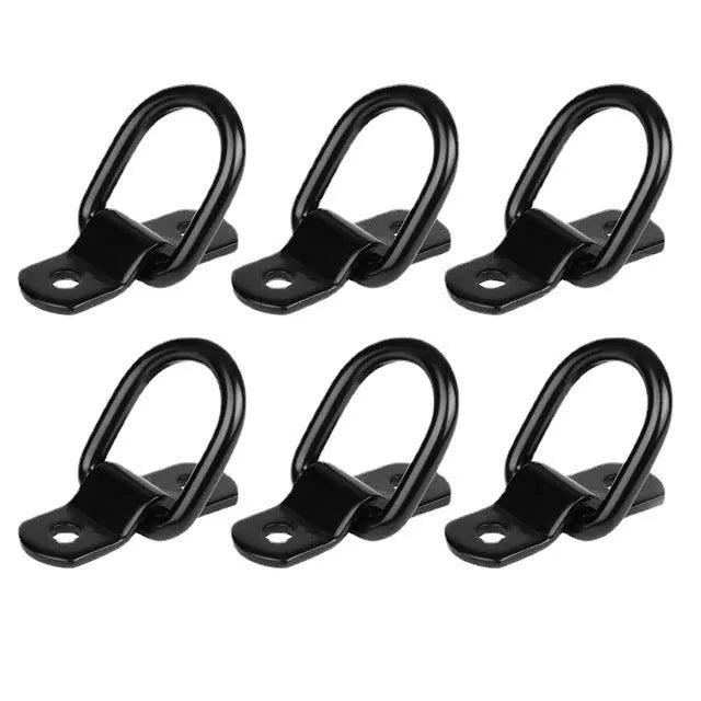 Galvanised black carbon steel pull ring floor hook for trucks on a white background