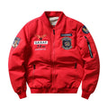 Slim-fit men's black retro motorcycle coat with stand collar and embroidery