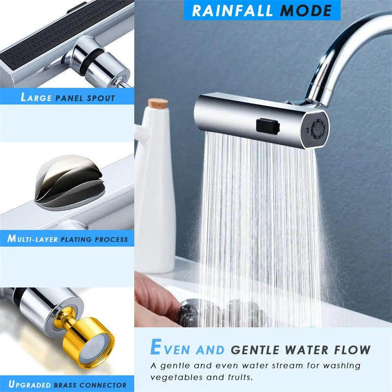 Black kitchen faucet waterfall outlet connector with rotating bubbler and pull-down sprayer