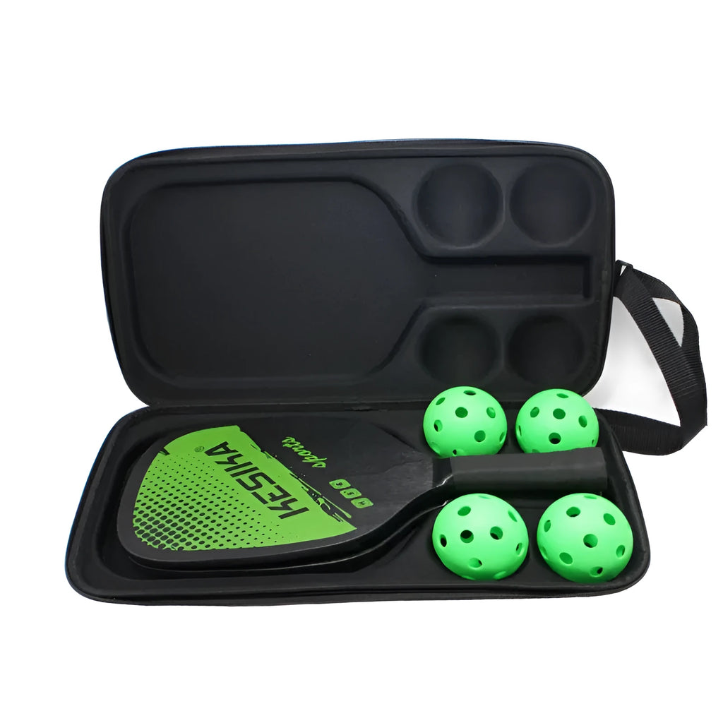 Black Peak portable EVA shoulder bag for storing and carrying a pickleball racket and balls.