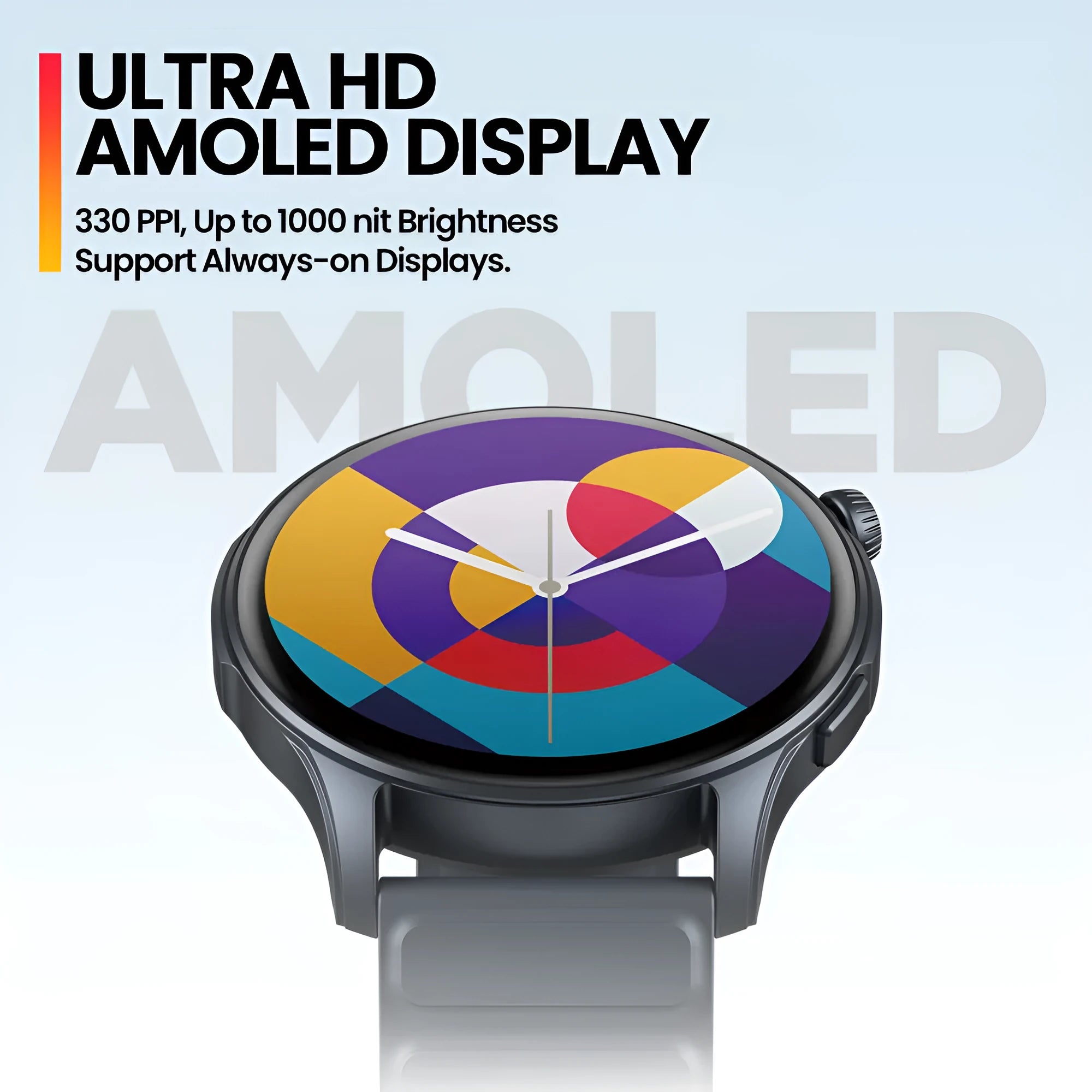 Btalk 3 Pro smart watch in blue showing AMOLED display with Bluetooth calling and health tracking functions