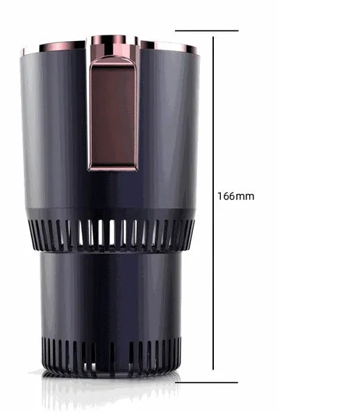 Black 2-in-1 car cup holder with digital temperature display for heating and cooling drinks