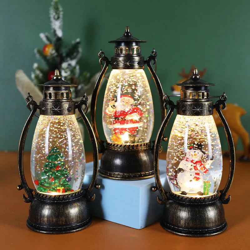 Plastic crystal ball LED oil lamp Christmas decoration in snowman or elderly style
