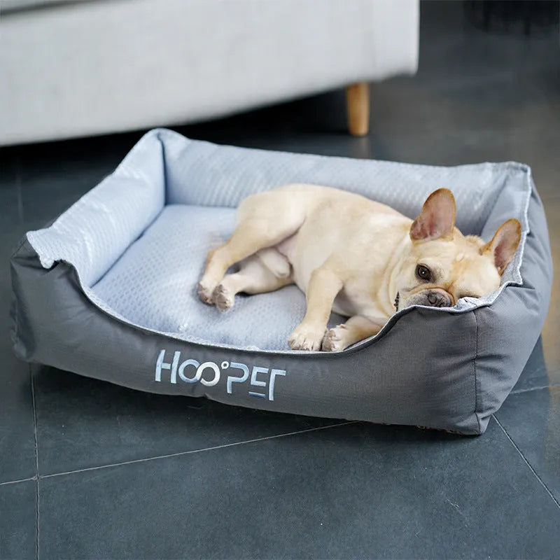 Soft dog bed with removable cover shown in three sizes for small to medium pets