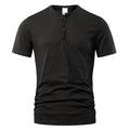 Men's solid colour slub cotton short sleeve T-shirt on a hanger, showcasing its textured fabric and casual style.