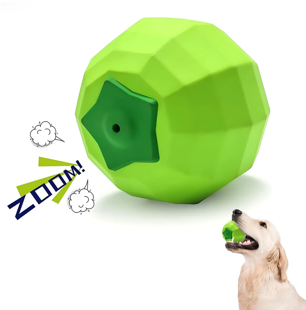 Green natural rubber dog squeaky ball chew toy for large dogs.