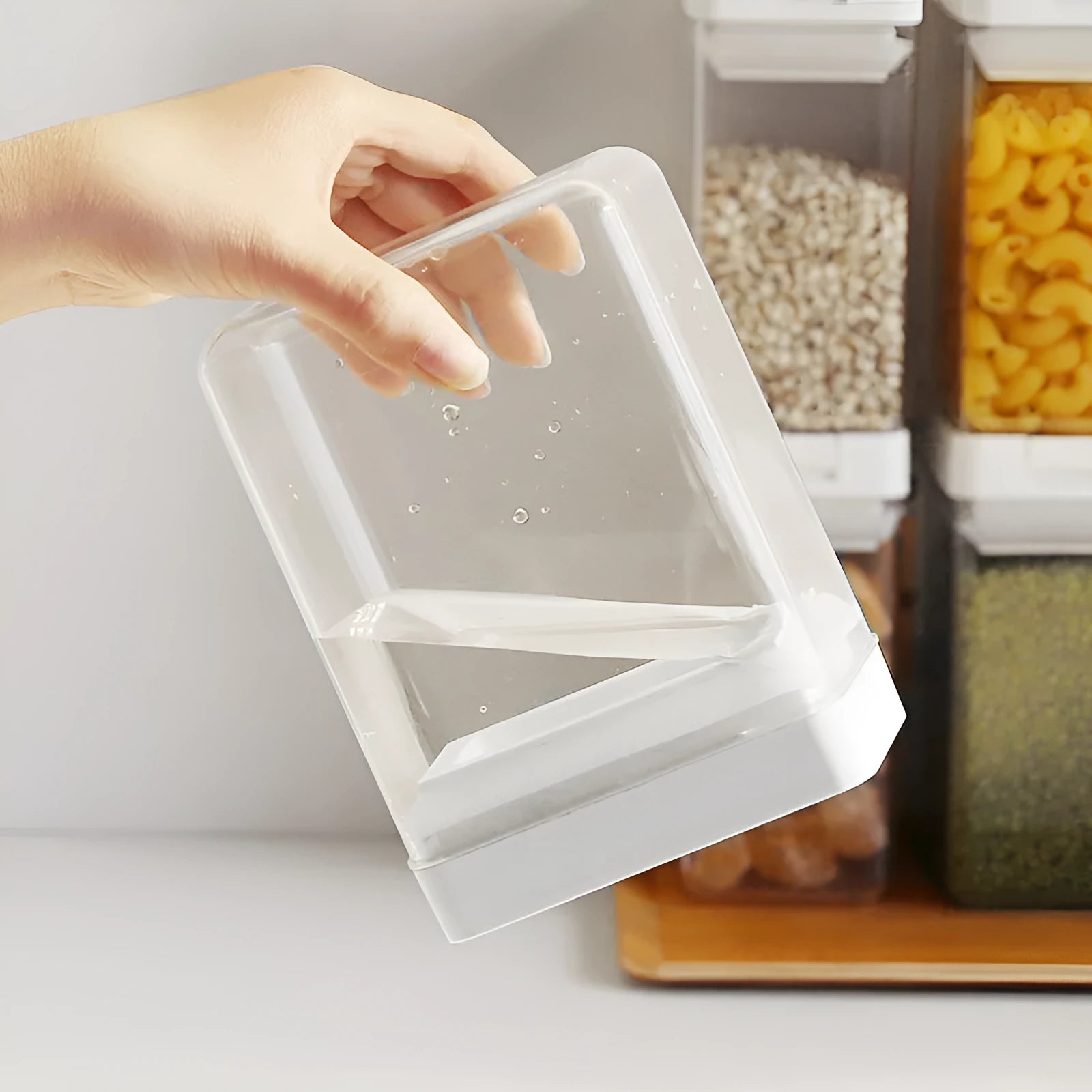 White transparent plastic storage tank for whole grains with 400ml capacity