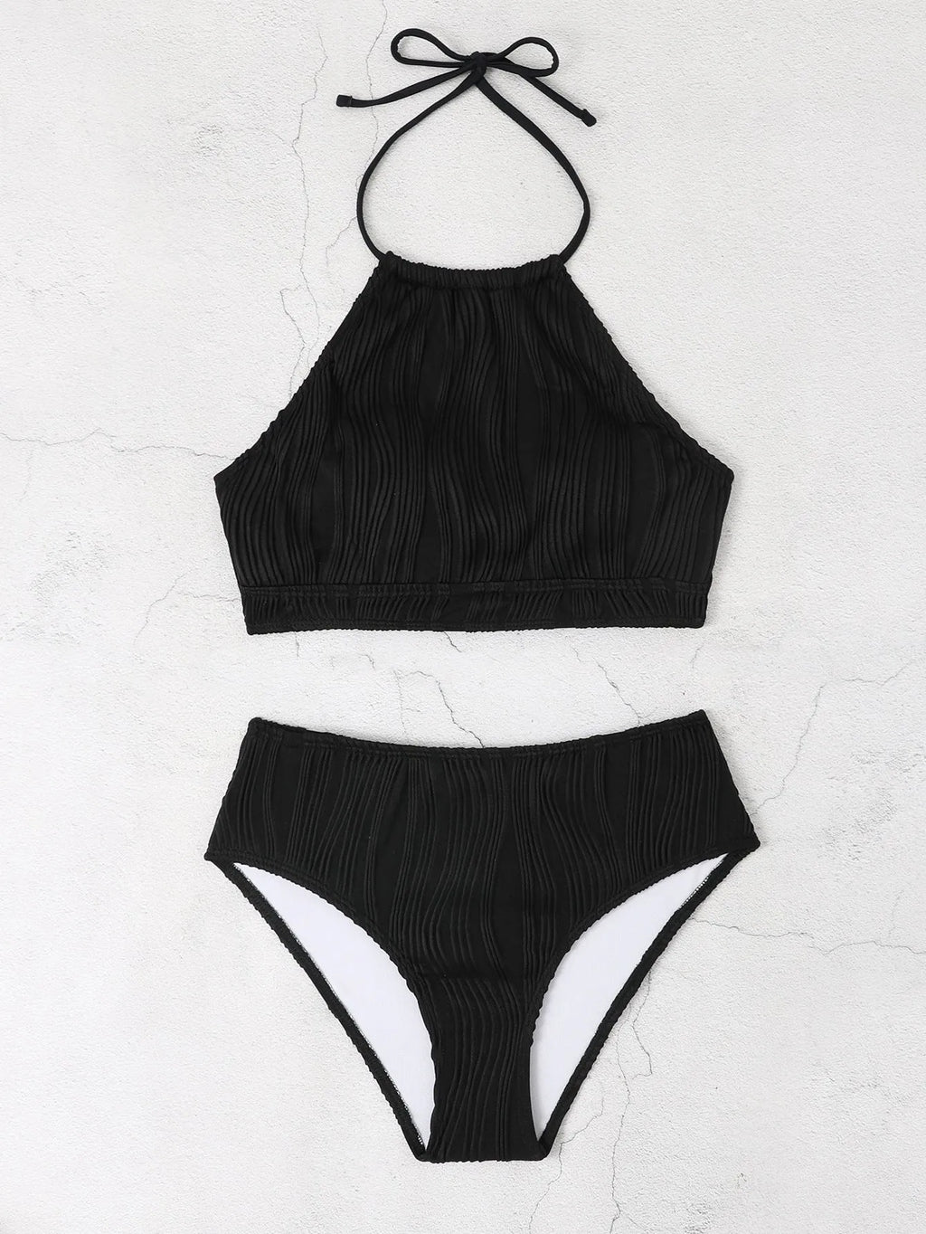 Women's conservative high waist swimwear two-piece set in polyester fabric