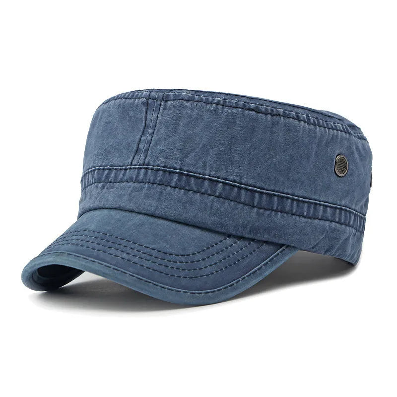 Military flat top cotton cap with adjustable strap in army green colour