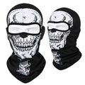 Breathable Bakool silk motorcycle skull mask in a skull print design, showing dimensions of 36 by 29 cm.