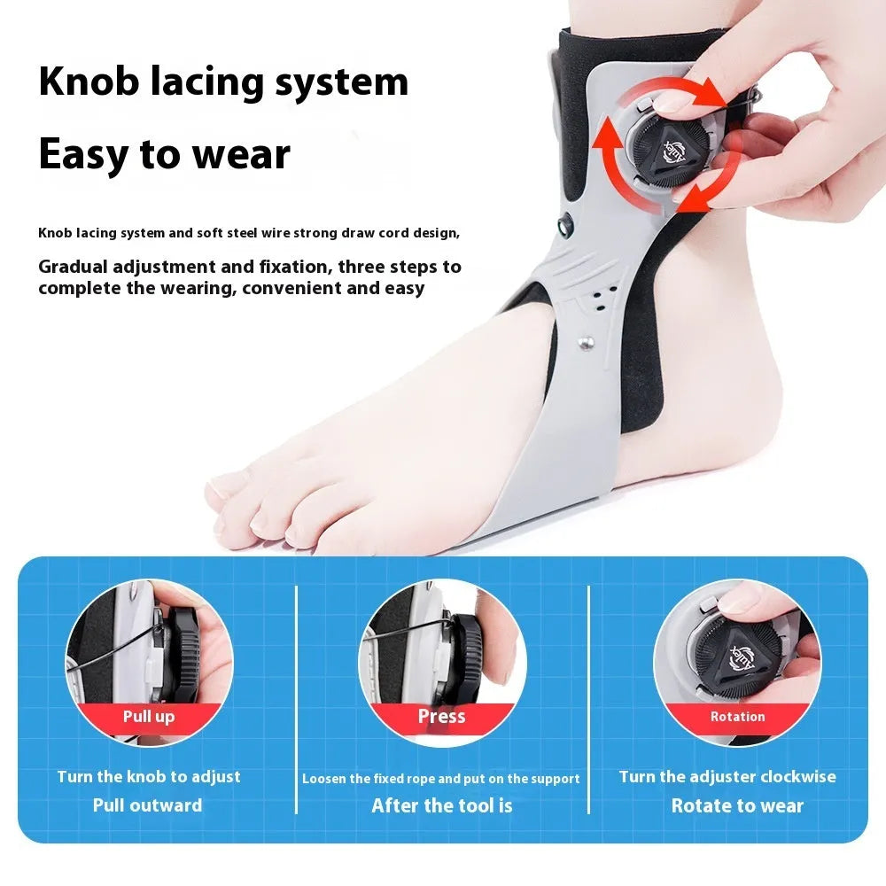 Ankle support brace with airbag button for training and rehabilitation in black or grey colour