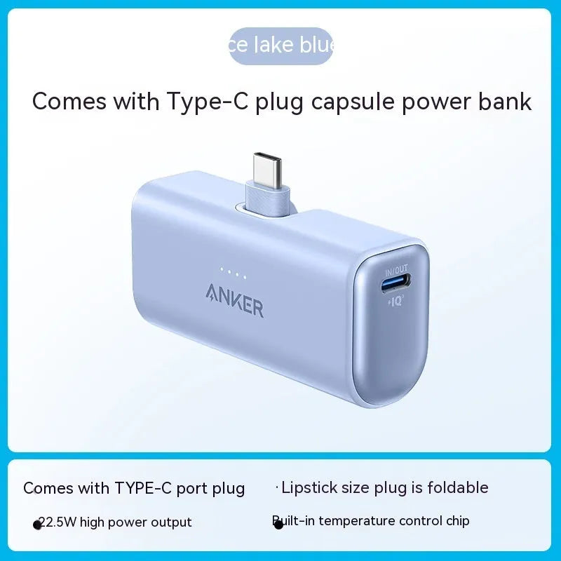 Capsule power bank in multiple colours showing compact design with foldable Type C head