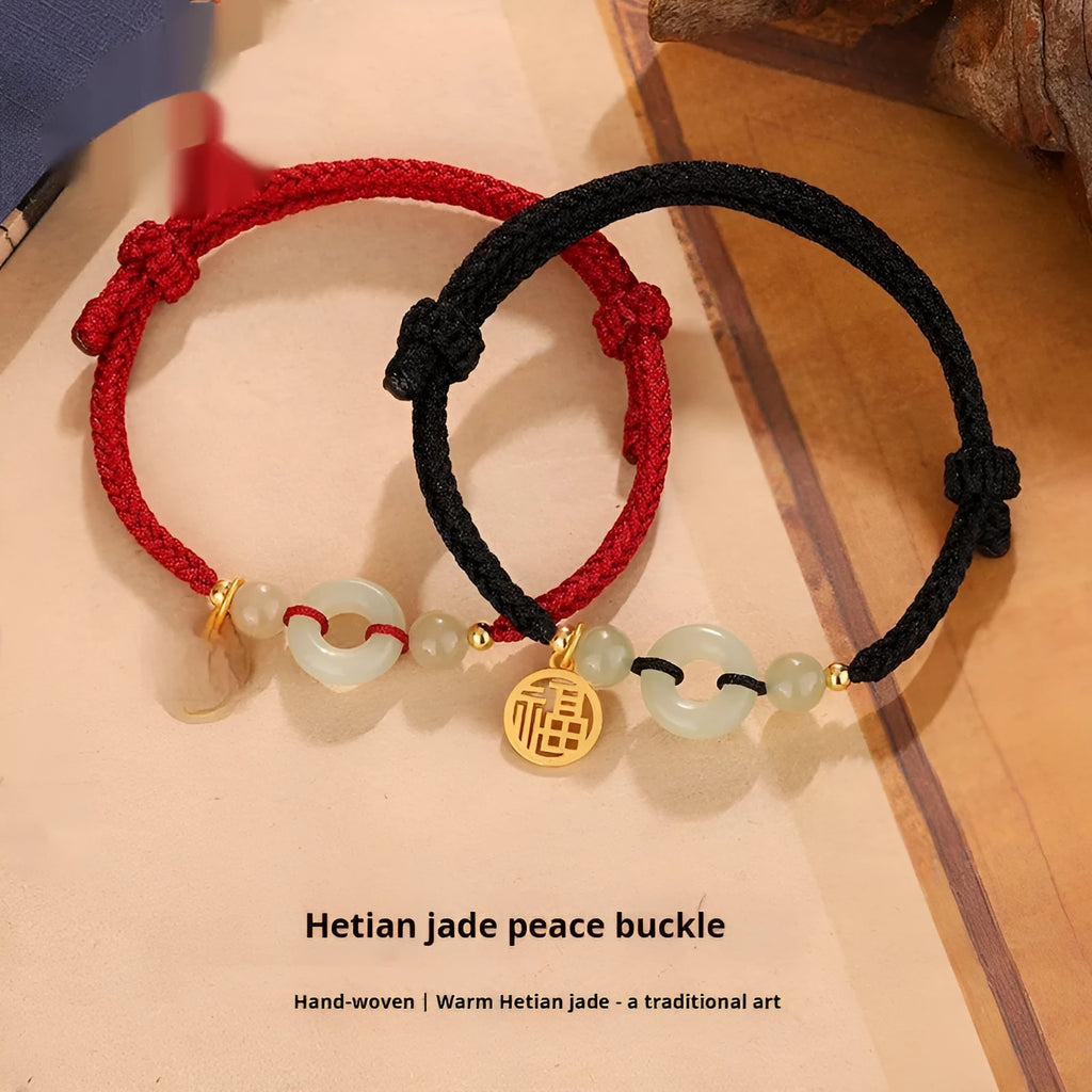 Silver geometric bracelet with a peace buckle clasp in black or wine red.