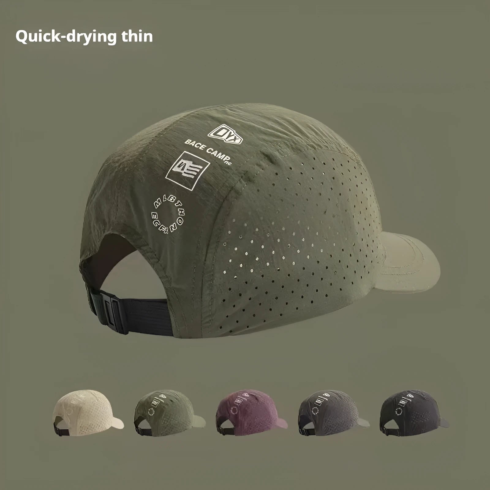 Men's adjustable mesh baseball cap in khaki colour showing breathable fabric texture