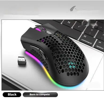 BM600 hollow-out wireless gaming mouse with luminous charging in cyan, black, or white colours.