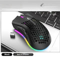 BM600 hollow-out wireless gaming mouse with luminous charging in cyan, black, or white colours.