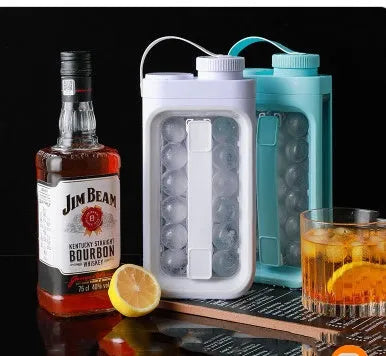 Light blue and white 2-in-1 portable ice ball maker with quick release mechanism for 17 ice balls