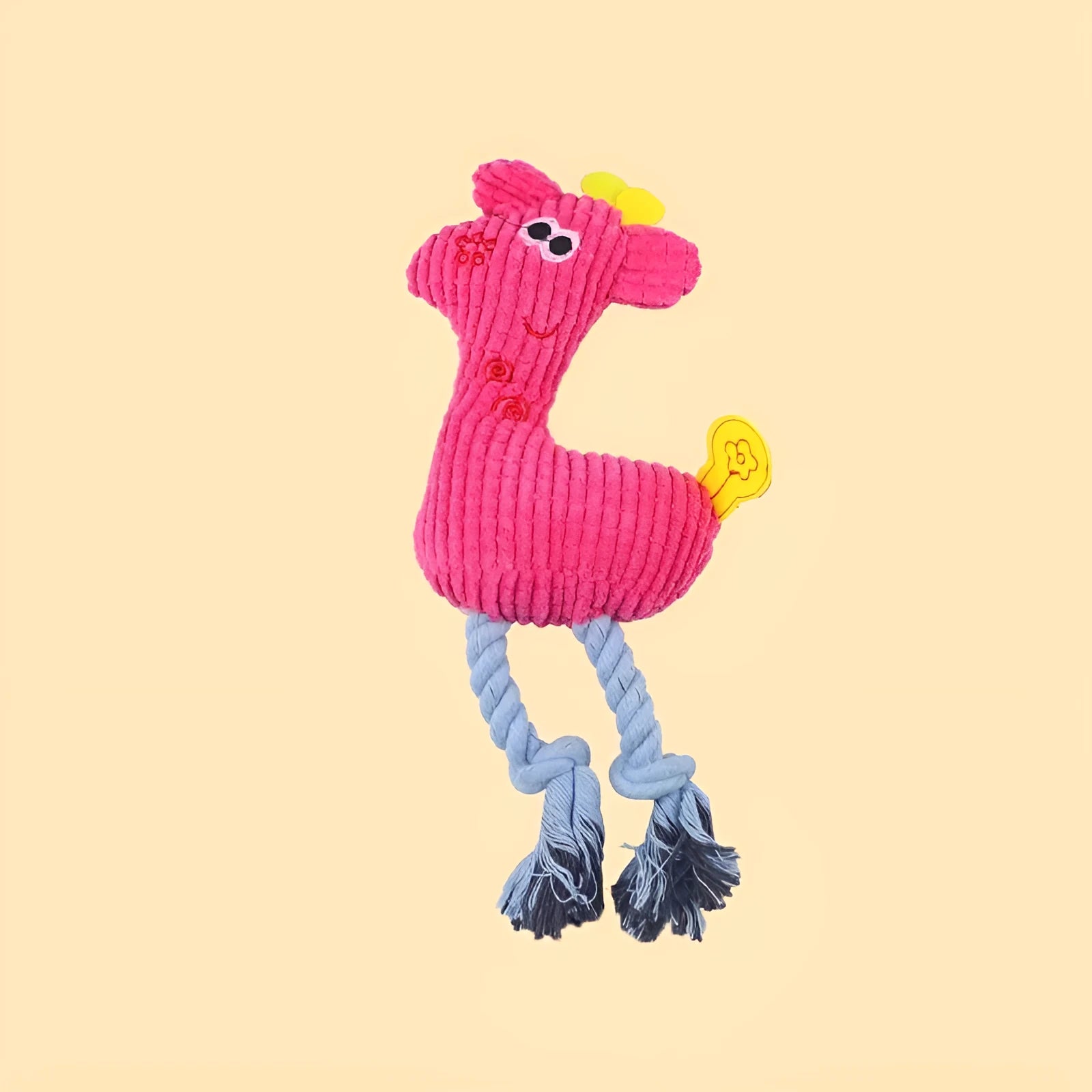 Blue deer-shaped plush pet toy with corn grain texture and squeaker sound feature