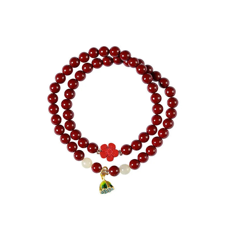 Purple gold cinnabar beads double circle bracelet with lotus seedpod design