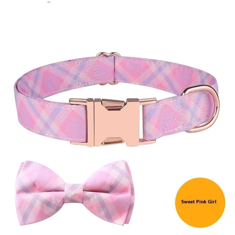 Pet collar with rose gold buckle and decorative bow in multiple colour options