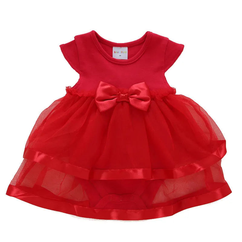 Baby girl red lace princess dress with matching shoes and hairband Korean style cotton outfit