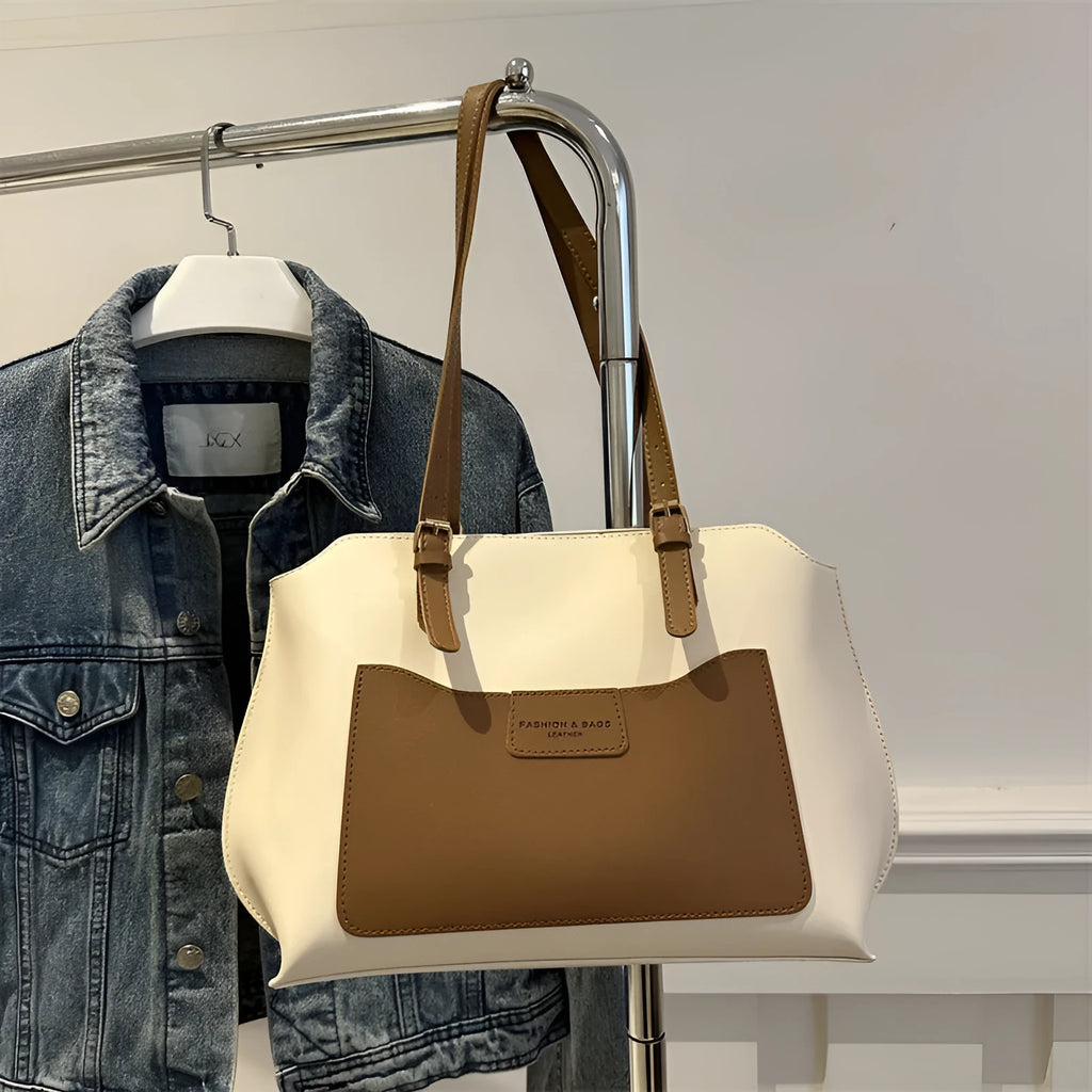 Women's horizontal square tote bag in PU material with internal mobile phone pocket, shown in available colours