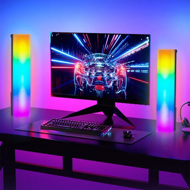 Black and white 3D RGB music-activated table lamp with USB cable