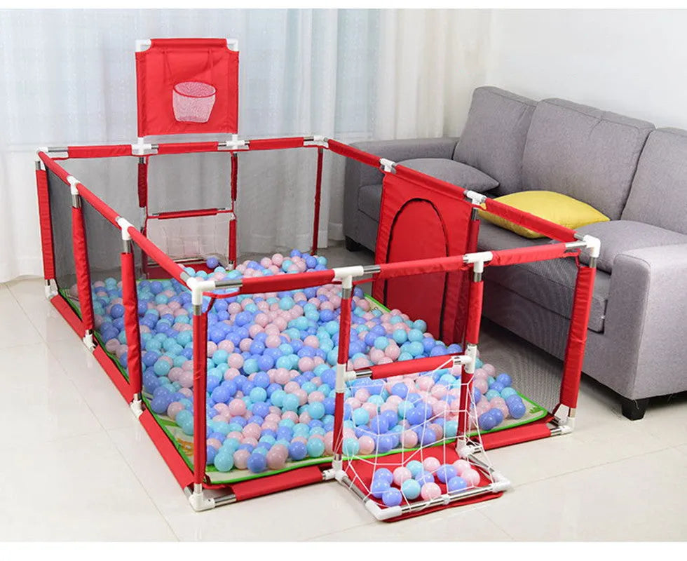 Large blue children's playpen tent with Oxford cloth fence and stainless steel frame.