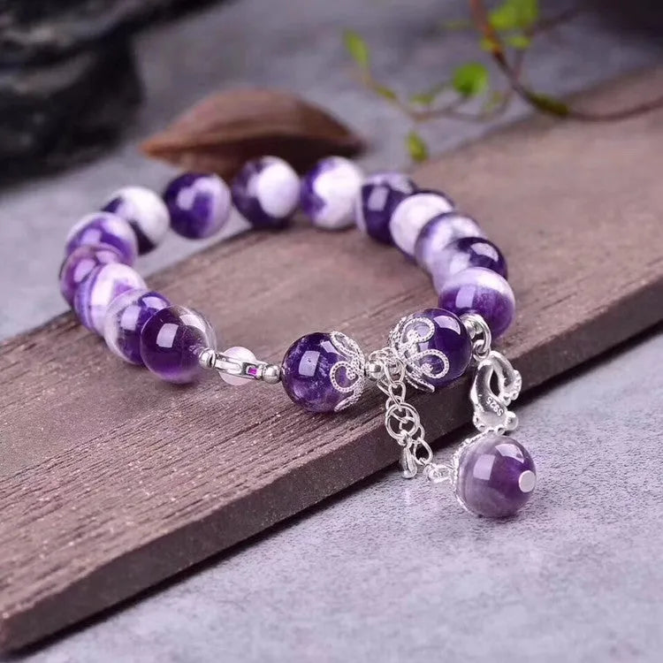 Natural amethyst women's bracelet with 10mm round beads