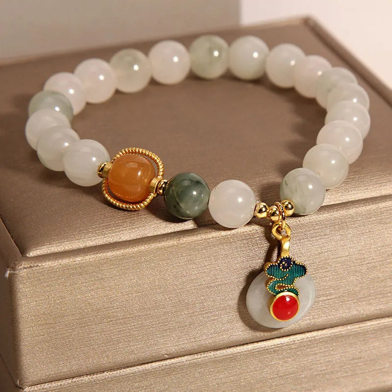 Women's ice jade bracelet with Xiangyun peace jade buckle and pearl decorative elements