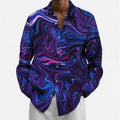 Men's multi-colour patterned long sleeve cardigan laid flat, showing elastic fabric and casual style.