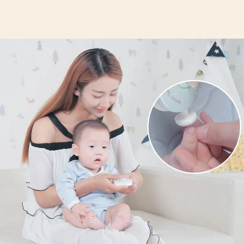 Red and green baby electric nail polisher sets with six grinding heads for newborn grooming